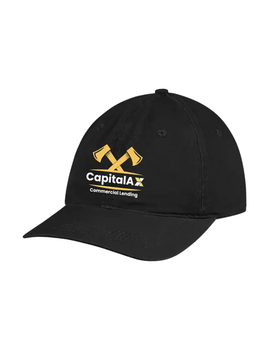 Garment Washed Unstructured Twill Black Cap w/CapitalAx Logo
