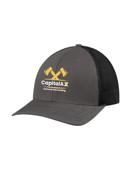 Richardson Adjustable Snapback Original 112 Trucker Cap Dark Grey w/Black Mesh w/CapitalAx Logo