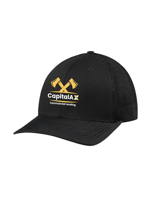 Richardson Adjustable Snapback Original 112 Trucker Cap Black w/Black Mesh w/CapitalAx Logo