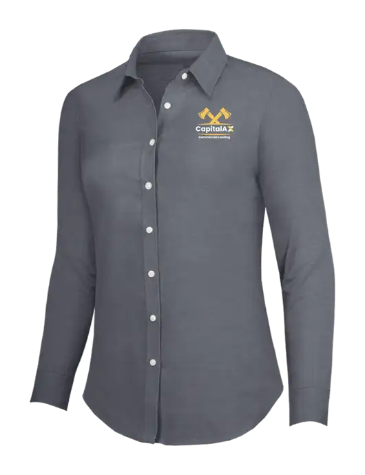Dark Grey Womens SuperPro Oxford Shirt w/CapitalAx Logo