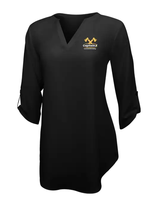 Womens Black 3/4 Sleeve Tunic Blouse w/CapitalAx Logo