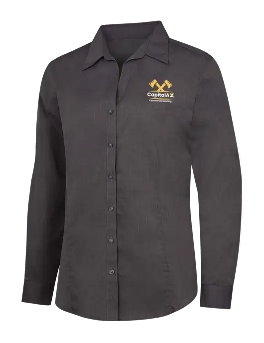Womens Soft Black Crosshatch Easy Care Shirt w/CapitalAx Logo