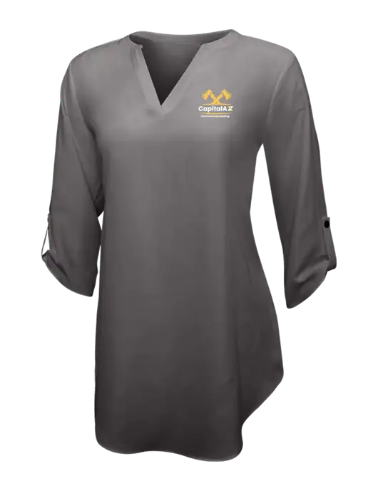 Dark Grey Womens 3/4 Sleeve Tunic Blouse w/CapitalAx Logo