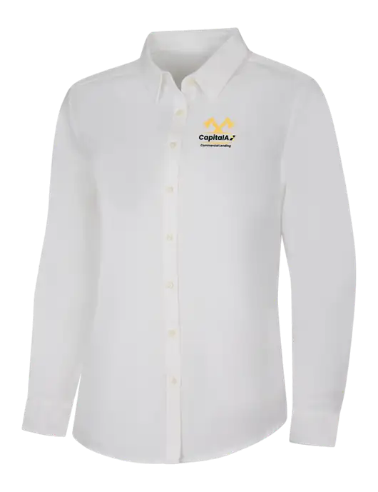 Womens White Long Sleeve Superpro React Twill Shirt w/CapitalAx Logo