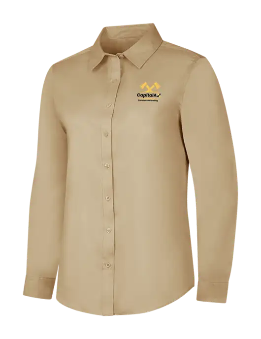 Dark Tan Womens Long Sleeve Superpro React Twill Shirt w/CapitalAx Logo