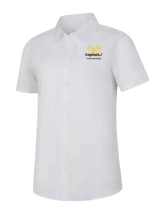 Womens White Short Sleeve Superpro React Twill Shirt w/CapitalAx Logo