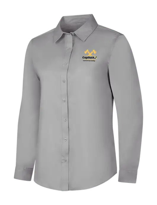 Light Grey Womens Long Sleeve Superpro React Twill Shirt w/CapitalAx Logo