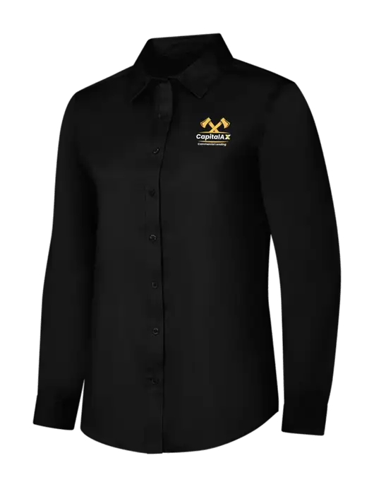 Womens Black Long Sleeve Superpro React Twill Shirt w/CapitalAx Logo