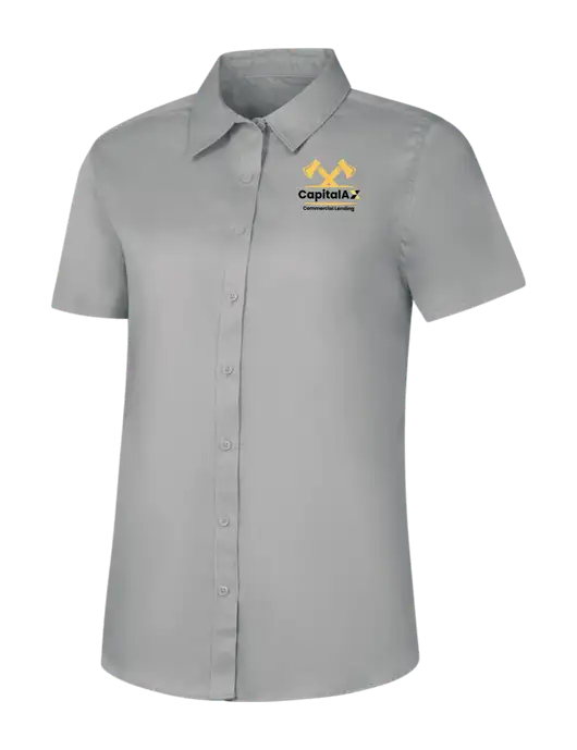 Womens Light Grey Short Sleeve Superpro React Twill Shirt w/CapitalAx Logo