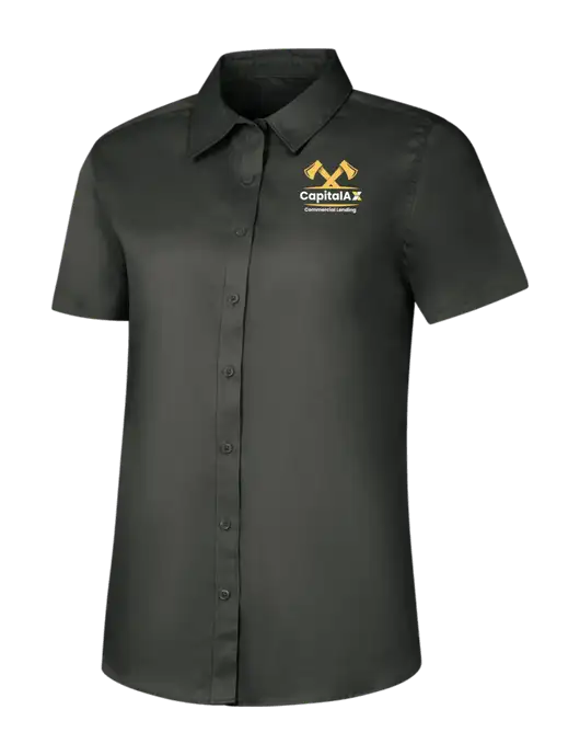 Womens Dark Grey Short Sleeve Superpro React Twill Shirt w/CapitalAx Logo