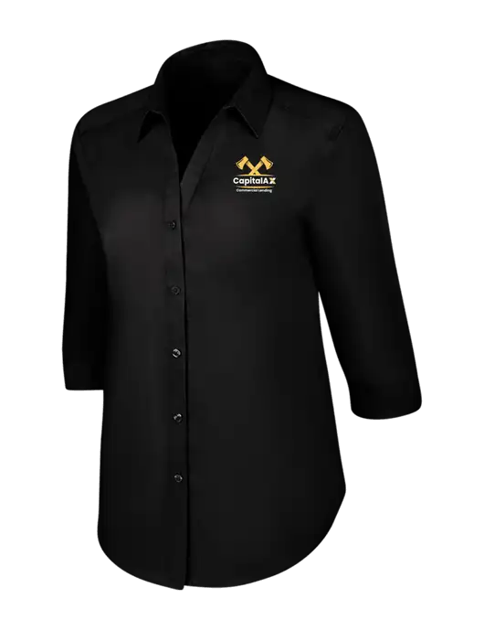Womens Black 3/4 Sleeve Carefree Poplin Shirt w/CapitalAx Logo
