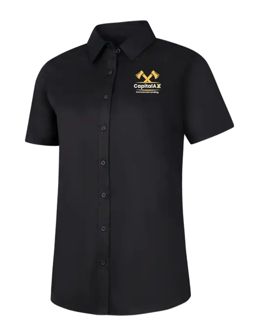 Womens Black Short Sleeve Superpro React Twill Shirt w/CapitalAx Logo
