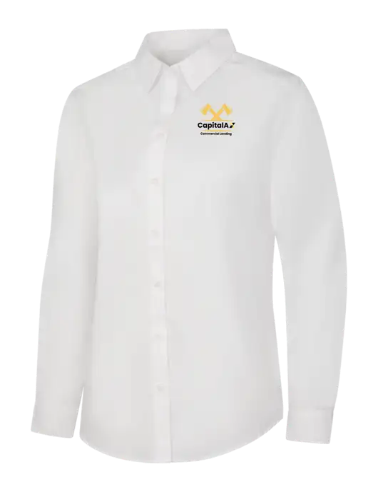 Womens White Long Sleeve Carefree Poplin Shirt w/CapitalAx Logo