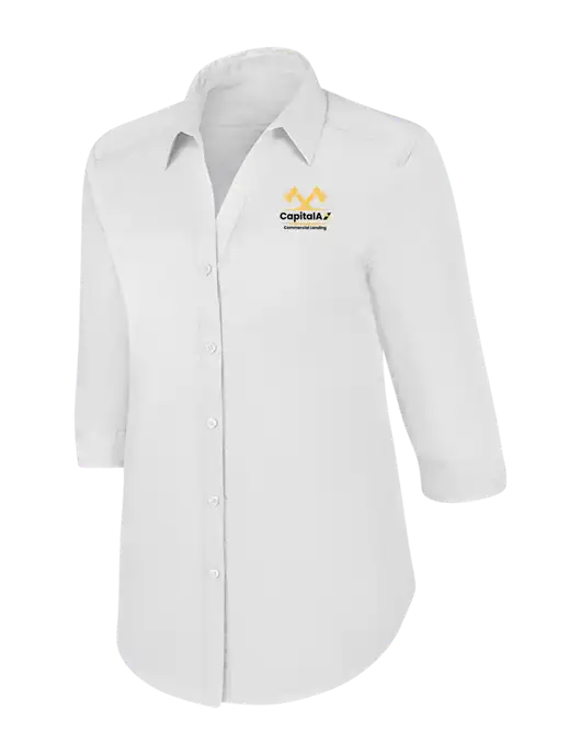Womens White 3/4 Sleeve Carefree Poplin Shirt w/CapitalAx Logo