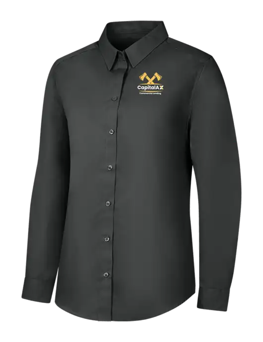 Womens Dark Grey Long Sleeve Carefree Poplin Shirt w/CapitalAx Logo