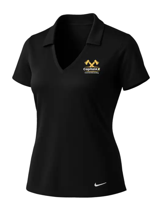 NIKE Black Womens Dri-Fit Vertical Mesh Polo w/CapitalAx Logo