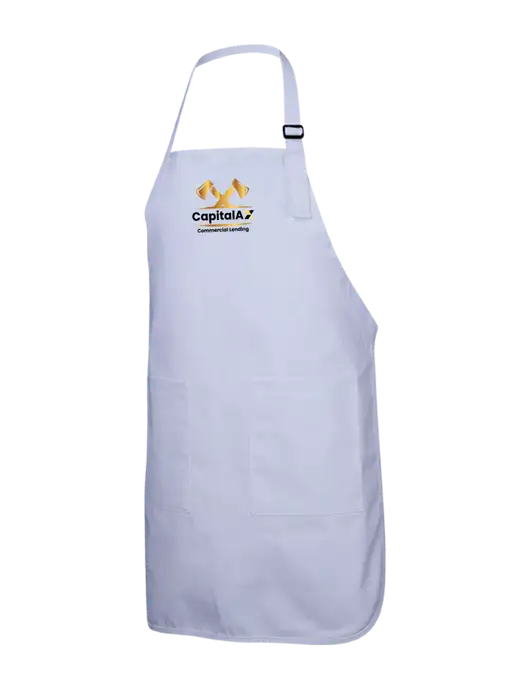Full-Length White Apron With Pockets w/CapitalAx Logo