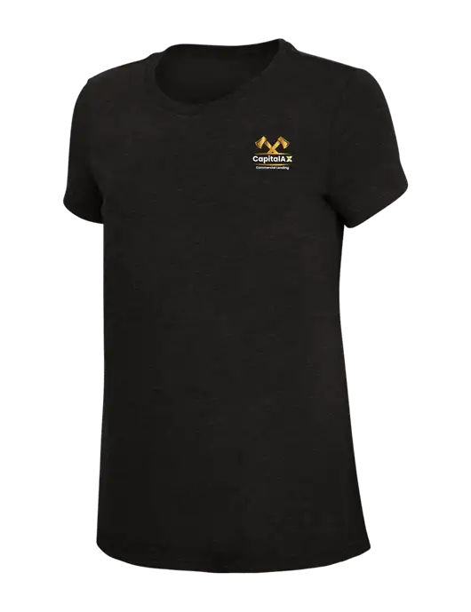 Womens Simply Soft Black 4.5oz Poly/Combed Ring Spun Cotton T-Shirt w/CapitalAx Logo