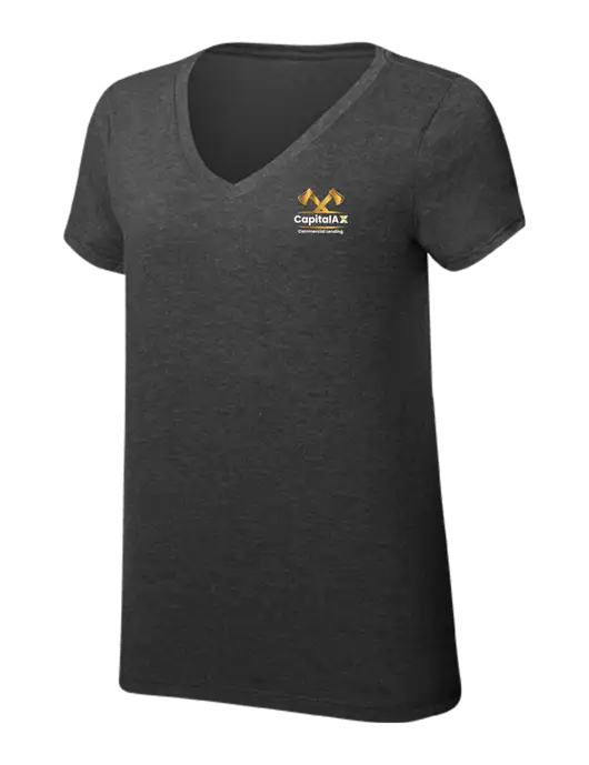 Womens Simply Soft V-Neck Black Frost 4.5oz  Poly/Combed Ring Spun Cotton T-Shirt w/CapitalAx Logo