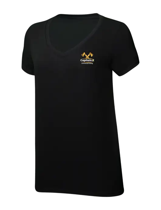 Womens Simply Soft V-Neck Black 4.5oz  Poly/Combed Ring Spun Cotton T-Shirt w/CapitalAx Logo