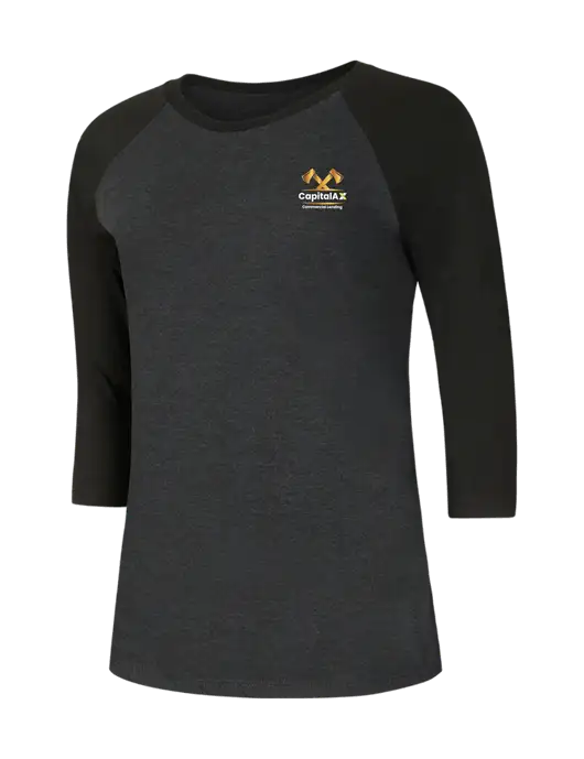 Womens Simply Soft 3/4 Sleeve Black/Black Frost Ring Spun Cotton T-Shirt w/CapitalAx Logo