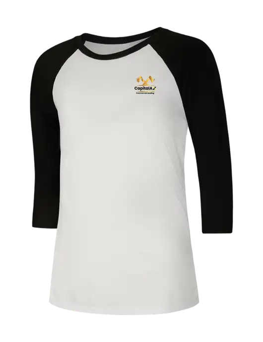 Womens Simply Soft 3/4 Sleeve Black/White Ring Spun Cotton T-Shirt w/CapitalAx Logo