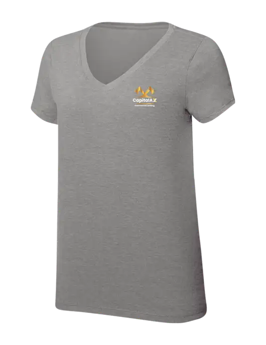 Womens Simply Soft V-Neck Grey Frost 4.5oz  Poly/Combed Ring Spun Cotton T-Shirt w/CapitalAx Logo