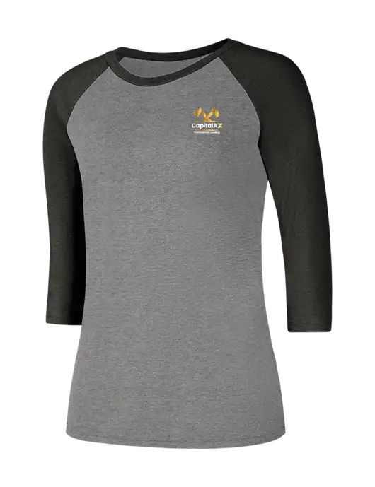 Womens Simply Soft 3/4 Sleeve Black Frost/Grey Frost Ring Spun Cotton T-Shirt w/CapitalAx Logo