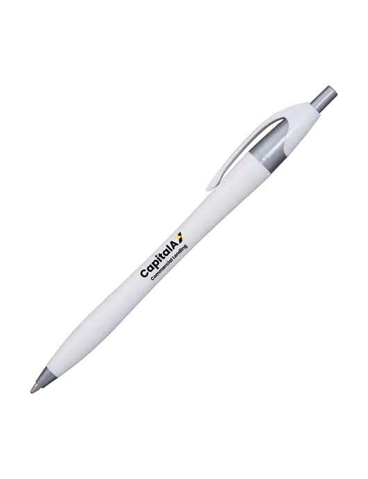 Novella White/Silver Shimmer Pen - Blue Ink w/CapitalAx Logo