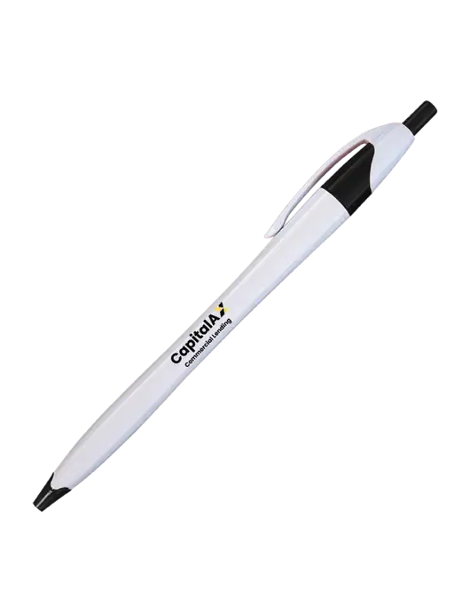 Novella White/Black Classic Pen - Blue Ink w/CapitalAx Logo