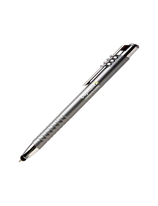 Schirhart Grey Stylus Pen - Blue Ink w/CapitalAx Logo