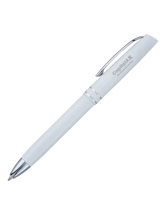 White Anguilla Black Ink Pen w/CapitalAx Logo