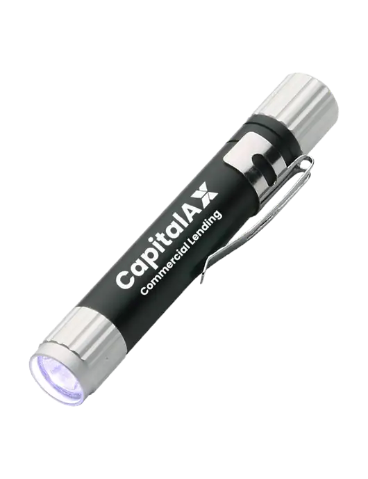 Black Aluminum LED Penlight w/CapitalAx Logo