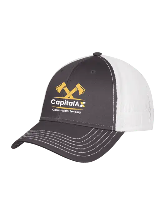 Dark Grey/White Mesh Trucker Cap Snap Back w/CapitalAx Logo