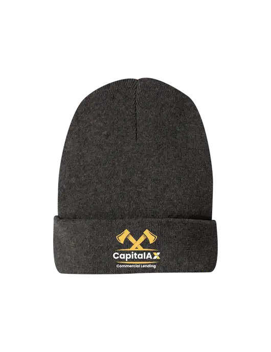 Recycled Charcoal Heather Beanie w/CapitalAx Logo
