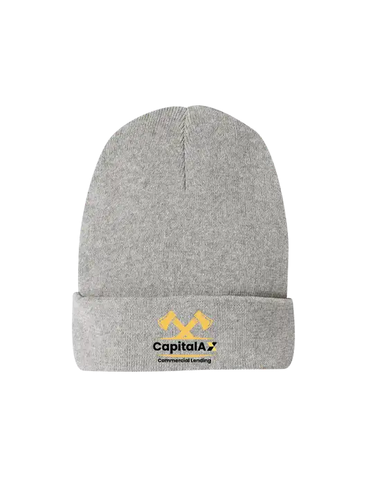 Recycled Light Heather Grey Beanie w/CapitalAx Logo