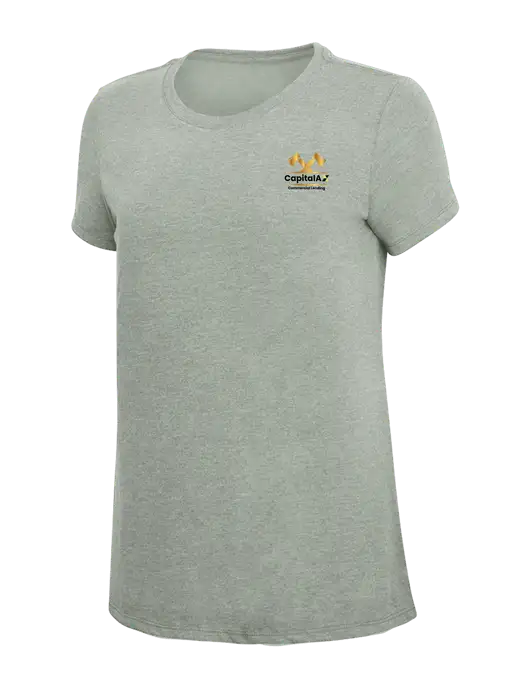 Womens Simply Soft Heathered Light Grey 4.5oz Poly/Combed Ring Spun Cotton T-Shirt w/CapitalAx Logo
