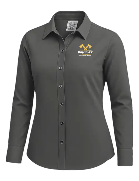 Brooks Brothers Womens Dark Grey Wrinkle-Free Stretch Nailhead Shirt w/CapitalAx Logo