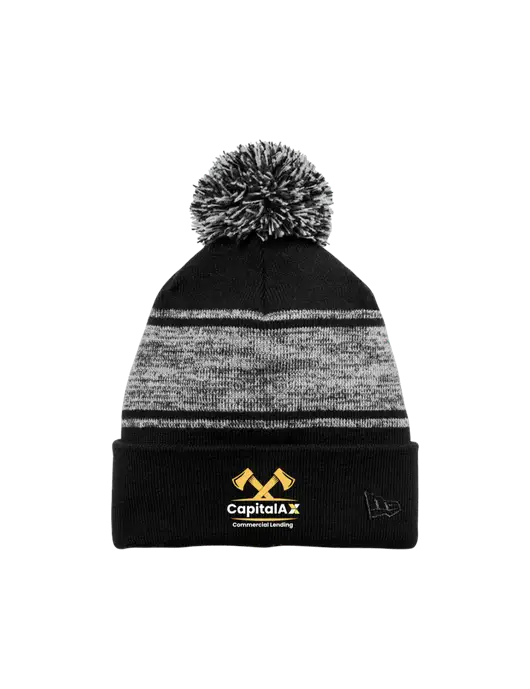 New Era Black/Charcoal Knit Chilled Pom Beanie w/CapitalAx Logo