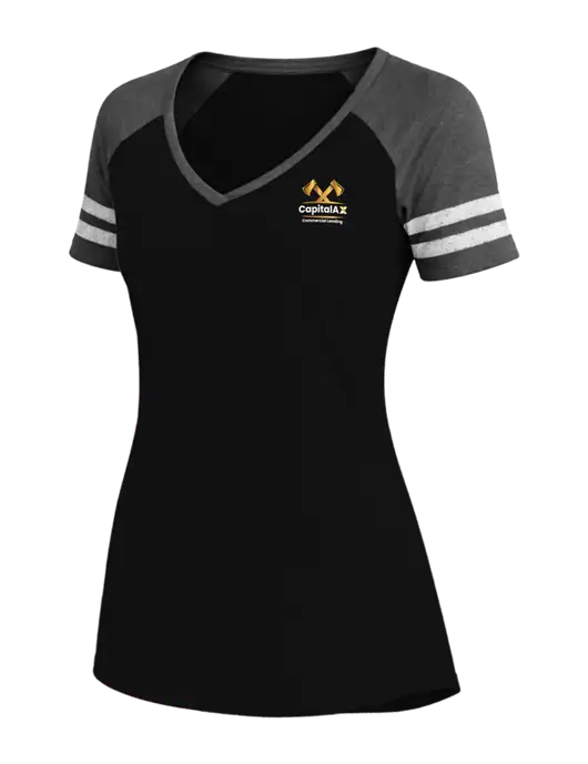 Womens Black/Charcoal Heather V-Neck Game Tee w/CapitalAx Logo