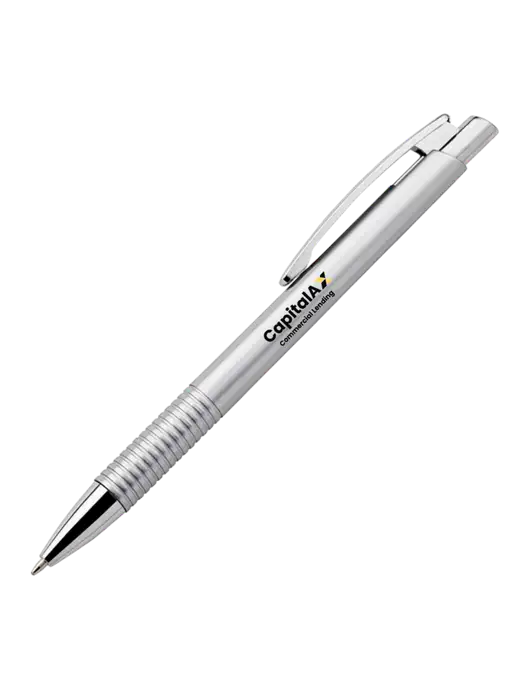 Malay Silver Ballpoint Pen - Blue Ink w/CapitalAx Logo
