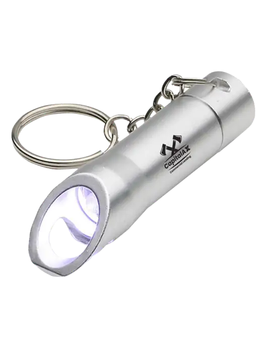 Silver Pocket LED Flashlight with Bottle Opener & Keychain w/CapitalAx Logo