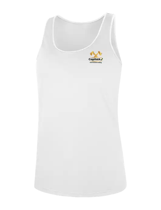 Womens White Perfect Tri Racerback Tank w/CapitalAx Logo
