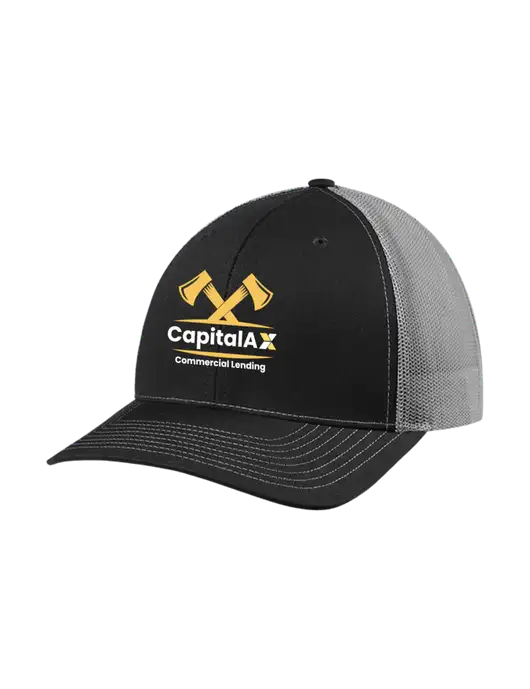 Richardson Adjustable Snapback Original 112 Trucker Cap Black w/Charcoal Mesh w/CapitalAx Logo