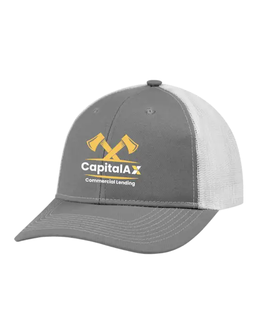 Snapback Ponytail Trucker Cap Light Medium Heather Grey w/White Mesh w/CapitalAx Logo