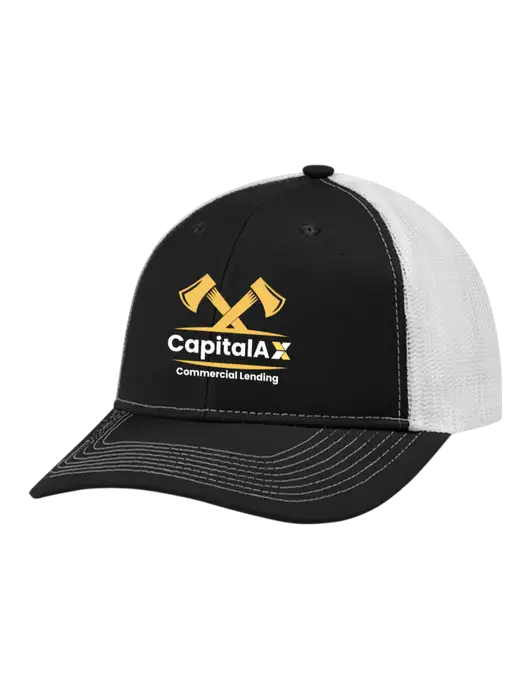 Snapback Ponytail Trucker Cap Black w/White Mesh w/CapitalAx Logo