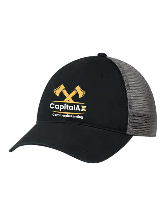 Richardson 111 Garment Washed Trucker Cap Black w/Charcoal Mesh w/CapitalAx Logo