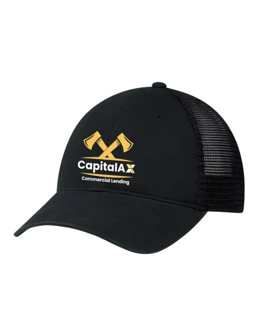 Richardson 111 Garment Washed Trucker Cap Black w/Black Mesh w/CapitalAx Logo