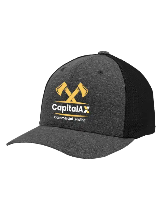 Flexfit Black/Dark Charcoal Heather Melange Mesh Back Trucker Cap w/CapitalAx Logo