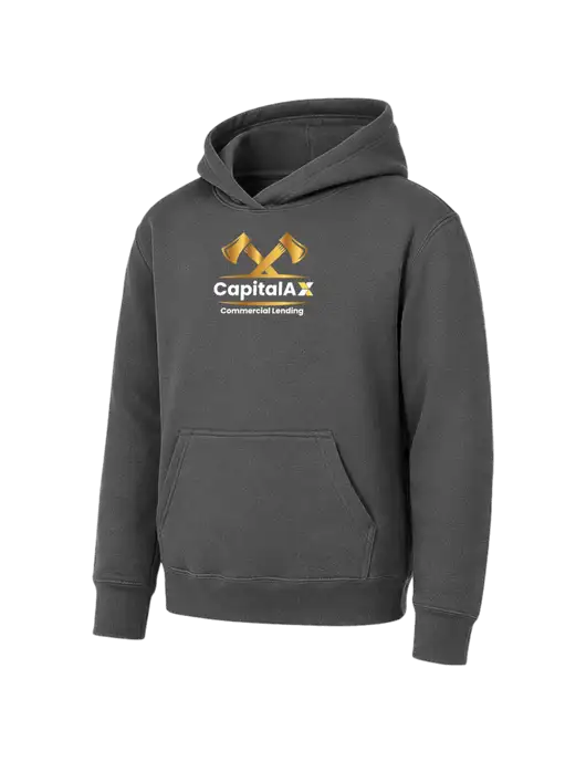 Youth Charcoal 7.8 oz Pullover Hooded Sweatshirt w/CapitalAx Logo